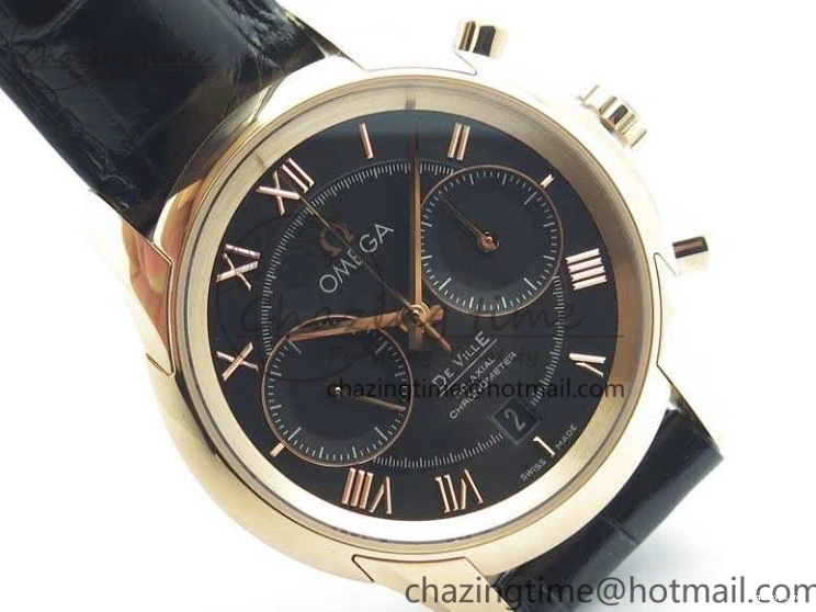 0120 De Ville Chronograph RG OMF 1:1 Best Edition Black Dial On Black Leather Strap A Sophisticated 8106